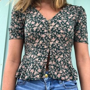 Green floral blouse